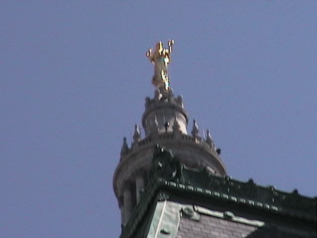 zoom at top of building