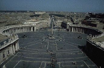 Bernini- Colonnade and Plazza; 1656-67 ; Lorenzo Bernini(1598-1680) View from St. Pietro-Inverse perspective, Oval planning.