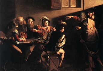 CARAVAGGIO- The Calling of Saint Matthew-1599-1600-Oil on canvas, 322 x 340 cm-Contarelli Chapel, San Luigi dei Francesi, Rome