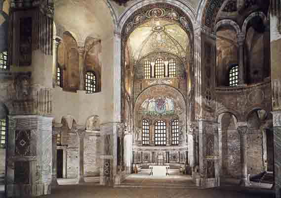 Church of San Vitale, view across the central space toward the sanctuary apse