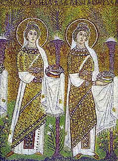 Apollinare-S. Apollinare Nuovo. Mosaics on the north wall, looking east