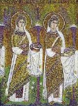 Apollinare-S. Apollinare Nuovo. Mosaics on the north wall, looking east