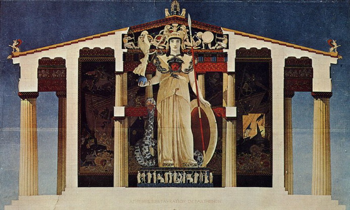 Athena Parthenos, a romanticized restoration by Eduard Loviot; late 1800s.