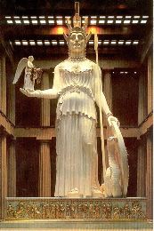 Colossal Athena Parthenos, Modern interpretation of statue by  Pheidias; Nashville Parthenon, 1:1 scale to original; gold and ivory; c~1986