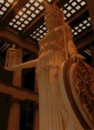Colossal Athena Parthenos, Modern interpretation of statue by  Pheidias; Nashville Parthenon, 1:1 scale to original; gold and ivory; c~1986