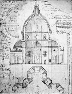 Brunelleschi- sketches by Cigoli, Ludovico Cardi da -Title- Santa Maria del Fiore -Complex- Florence Cathedral Group -Location- Florence, Italy -Date- 1296-1462 