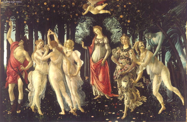 botticelli-La Primavera, "Allegory of Spring"-1477-78-Panel, 315 x 205 cm-Galleria degli Uffizi, Florence