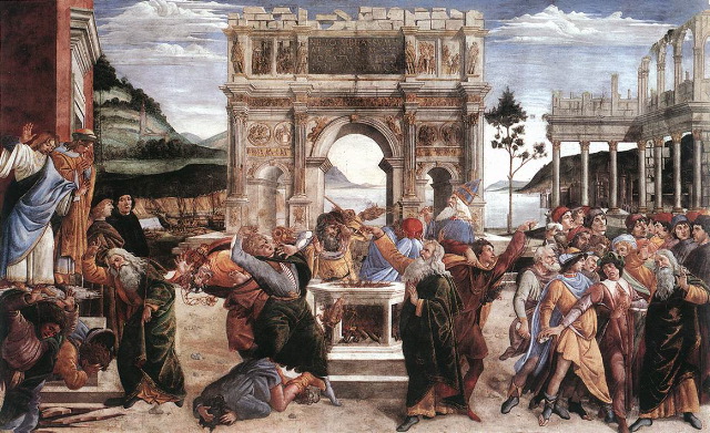 botticelli-The Punishment of Korah-1481-82-Fresco, 348,5 x 570 cm-Cappella Sistina, Vatican