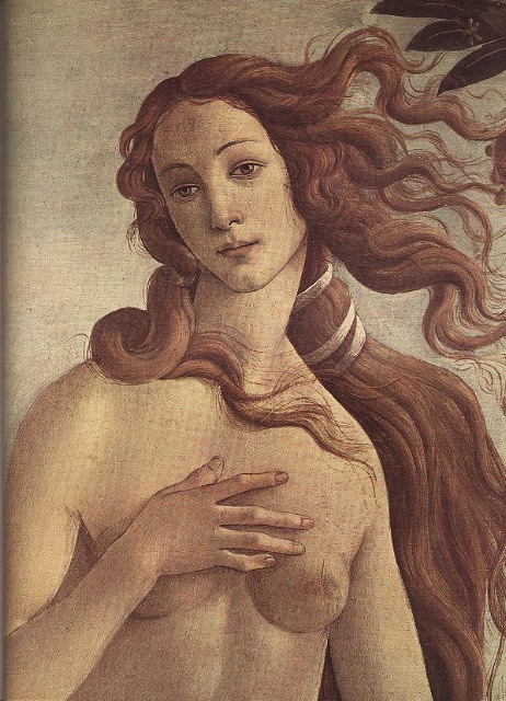 botticelli-The Birth of Venus (detail)-c. 1485-Tempera on canvas, 172.5 x 278.5 cm (full painting)-Galleria degli Uffizi, Florence-