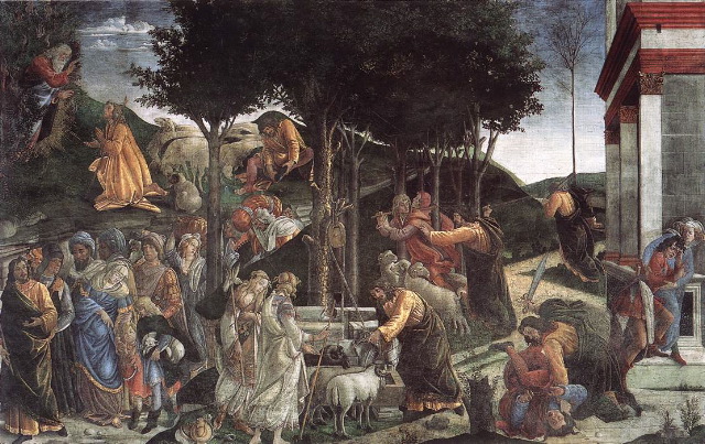 botticelli-Scenes from the Life of Moses-1481-82-Fresco, 348,5 x 558 cm-Cappella Sistina, Vatican-