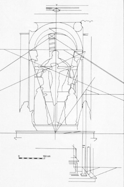 masaccio-Trinity (scheme of the perspective)-1425-28-Fresco, 667 x 317 cm-Santa Maria Novella, Florence