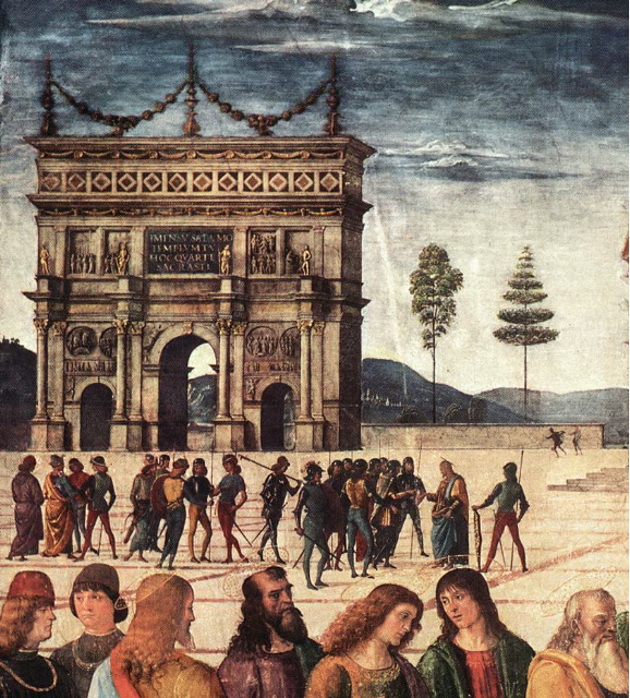 Perugino-Christ Handing the Keys to St. Peter (detail)-1481-82 Fresco Cappella Sistina, Vatican