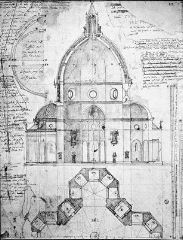 Brunelleschi- sketches by Cigoli, Ludovico Cardi da -Title- Santa Maria del Fiore -Complex- Florence Cathedral Group -Location- Florence, Italy -Date- 1296-1462 