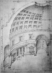 Brunelleschi- Pantheon -Location- Rome, Italy -Date- 118 AD -View- Sectional persp. of SE corner -Building Type- Rotundas 