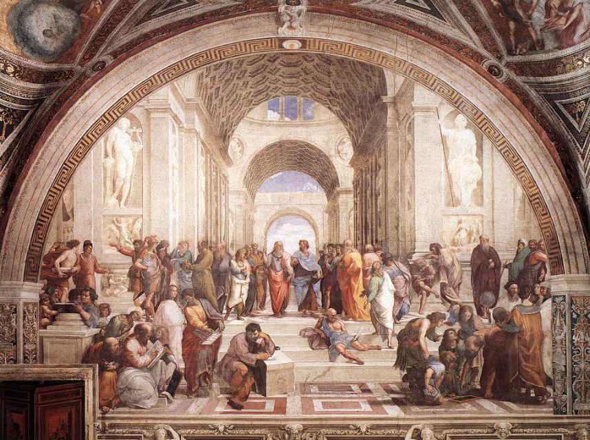 Raphael- The School of Athens-1509-Fresco, width at the base 770 cm-Stanza della Segnatura, Palazzi Pontifici, Vatican