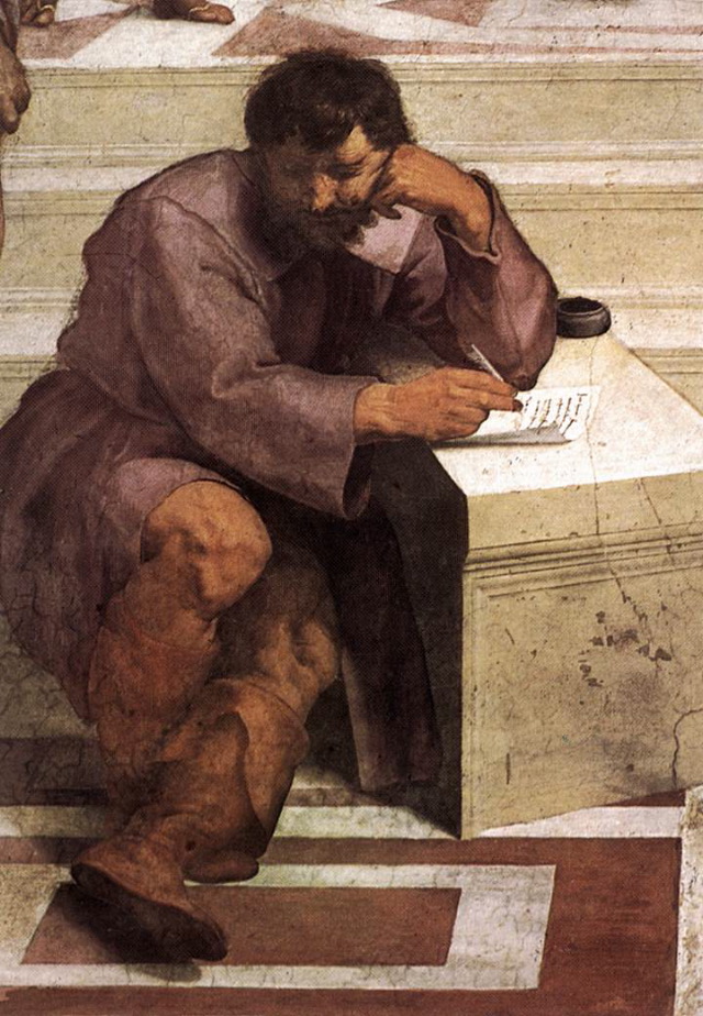 Raphael- The School of Athens (detail of michelangelo)-1509-Fresco-Stanza della Segnatura, Palazzi Pontifici, Vatican