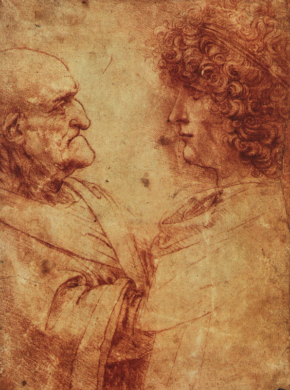 da vinci- Study of the Heads of an Old Man and a Youth Drawing-Galleria degli Uffizi, Florence