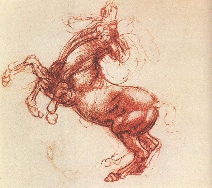da vinci- Rearing Horse-1483-98-Red chalk, 15,5 x 14 cm-Gabinetto Nazionale dei Disegni e Stampe, Florence