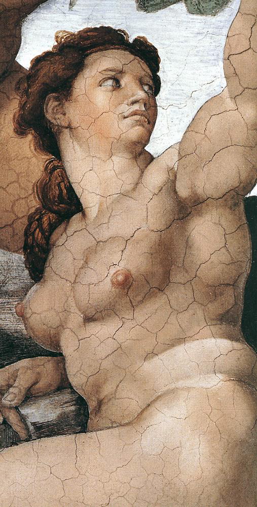 michelangelo- The Fall and Expulsion from Garden of Eden (detail of eve)-1509-10-Fresco-Cappella Sistina, Vatican-