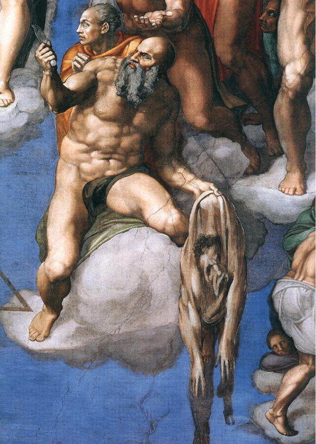 michelangelo- Last Judgment (detail of st. bartholomew) -1537-41Fresco-Cappella Sistina, Vatican