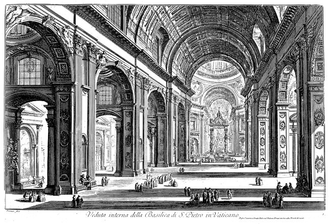 St. Peter's. Interior. Drawing by Giovanni Battista Piranesi from the mid 18th century. 