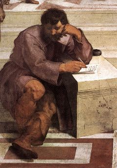 Raphael- The School of Athens (detail of michelangelo)-1509-Fresco-Stanza della Segnatura, Palazzi Pontifici, Vatican