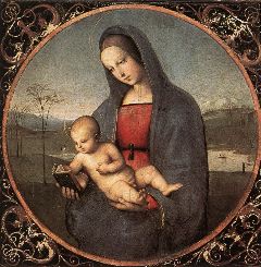 Raphael- Madonna with the Book (Connestabile Madonna)-1504-Tempera on canvas transferred from wood, diameter 17,9 cm-The Hermitage, St. Petersburg