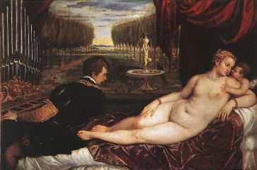 Titian- Venus with Organist and Cupid-1548-Oil on canvas, 148 x 217 cm-Museo del Prado, Madrid