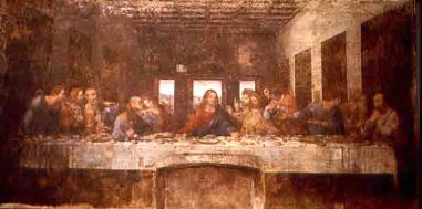 Leonardo da Vinci. Last Supper, wall painting in the Refectory, Monastery of Santa Maria delle Grazie, Milan. Tempera and oil on plaster, 1595-98