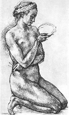 michelangelo- Nude Woman on her Knees-- Chalk-Musee du Louvre, Paris