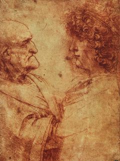 da vinci- Study of the Heads of an Old Man and a Youth Drawing-Galleria degli Uffizi, Florence