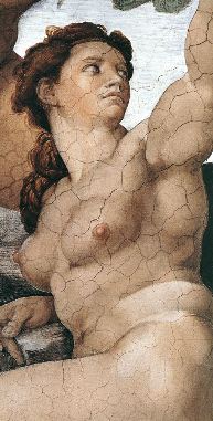 michelangelo- The Fall and Expulsion from Garden of Eden (detail of eve)-1509-10-Fresco-Cappella Sistina, Vatican-