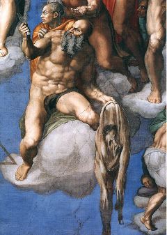 michelangelo- Last Judgment (detail of st. bartholomew) -1537-41Fresco-Cappella Sistina, Vatican