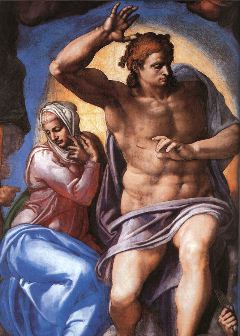 michelangelo- Last Judgment(detail of Christ)-1537-41-Fresco-Cappella Sistina, Vatican