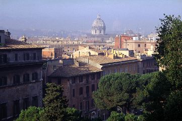 View from the Capitoline hill towards St. Peter's. The cupola can hardly be seen.