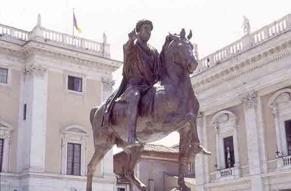 Marcus Aurellius, in the Plazza del Campidoglio. Bronze, 161-80 CE