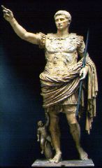 Augustus of Primaporta. Early 1st century CE (pehaps a copy of a bronze statue of 20 BCE). Marble