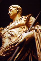 Augustus of Primaporta. Early 1st century CE (pehaps a copy of a bronze statue of 20 BCE). Marble