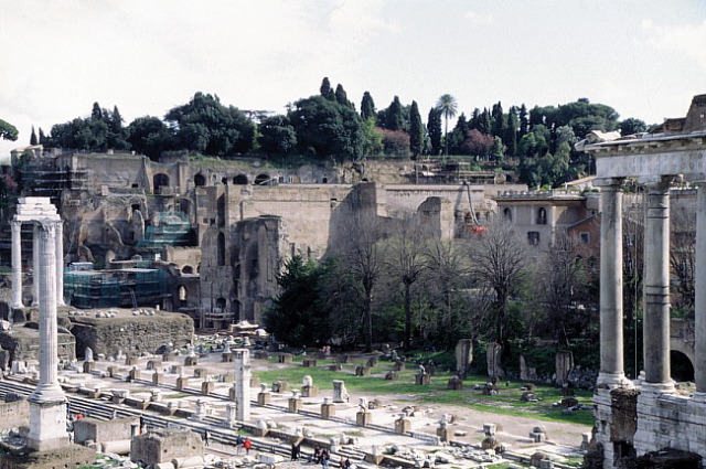 Roman forum, at right: Remnants of the temple of Mars; 50 BC-100AD