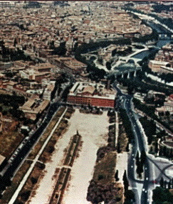Aerial view of Circus Maximus and Tiber River