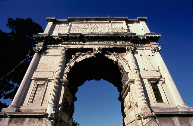 Arch of Titus, Rome. Concrete and white marble, 81 AD
