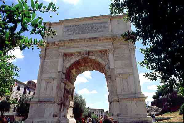 Arch of Titus, Rome. Concrete and white marble, 81 CE