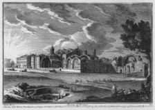 Baths of Diocletian. Drawing by Etienne Du Pérac from the mid 16th century. 	 
Baths of Diocletian. Drawing by Giuseppe Vasi from the mid 18th century. 