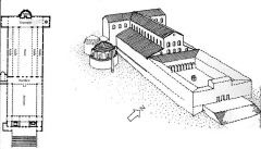 Reconstruction drawing of Old Saint Peter's, Rome, 320-27; atrium added in later 4th century