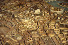 Model of the imperial Rome. Capitolium area from the north. The theatre of Marcellus on the right, Trajan's forum on the left