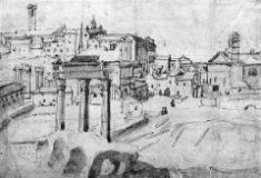 Temple of Castor and Pollux in the middle. Curia Iulia on the right. Anonymous drawing from the early 16th century.