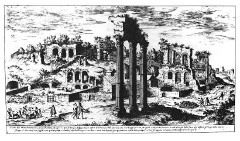 Etching of Roman Forum featuring Columns of Temple of Castor and Pollux on the Roman Forum