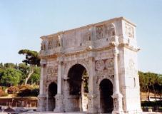 Arch of Constantine, Rome, 312-15 AD
Erected in honor of Emperor Constantine, after battle to defeat Maxentius at the Milvian Bridge in 315 AD. Constructed of spolia stripped from earlier imperial monuments dedicated to Trajan (112) and Hadrian (128) Inscription: "Constantine overcame his enemies by divine inspiration"