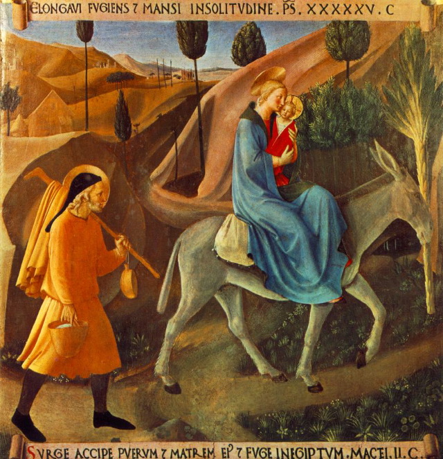fra angelica-Flight to Egypt (from the paintings for the Armadio degli Argenti)-1450 Tempera on wood, 38,5 x 37 cm-Museo di San Marco, Florence