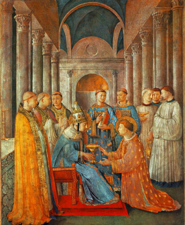 fra angelica-St Sixtus Ordains St Lawrence-1447-49-Fresco, 271 x 197 cm-Cappella Niccolina, Palazzi Pontifici, Vatican